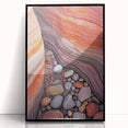 Framed acrylic artwork depicting a stunning desert landscape, showcasing vibrant colors and intricate details, presented in a sleek black frame, ideal for modern decor.