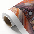 Desert landscape rolled canvas artwork showcasing vibrant orange and brown hues, depicting serene dunes under a clear blue sky, elegantly packaged in a protective tube.