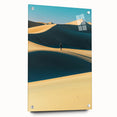 Acrylic glass artwork displaying a serene landscape of rolling sand dunes with subtle gradient tones, elegantly mounted with pins for a modern aesthetic.