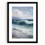 Black framed landscape art print with a white mat, showcasing a serene nature scene, ideal for modern home decor and gallery wall arrangements.
