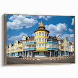 Framed canvas featuring a vibrant, colorful landscape art painting of the Namibian desert.