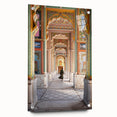 Large abstract wall art depicting a serene Indian landscape in muted earth tones on acrylic glass.
