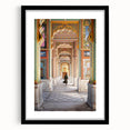 Extra large abstract art print featuring vibrant, colorful depiction of an Indian landscape on a textured canvas.