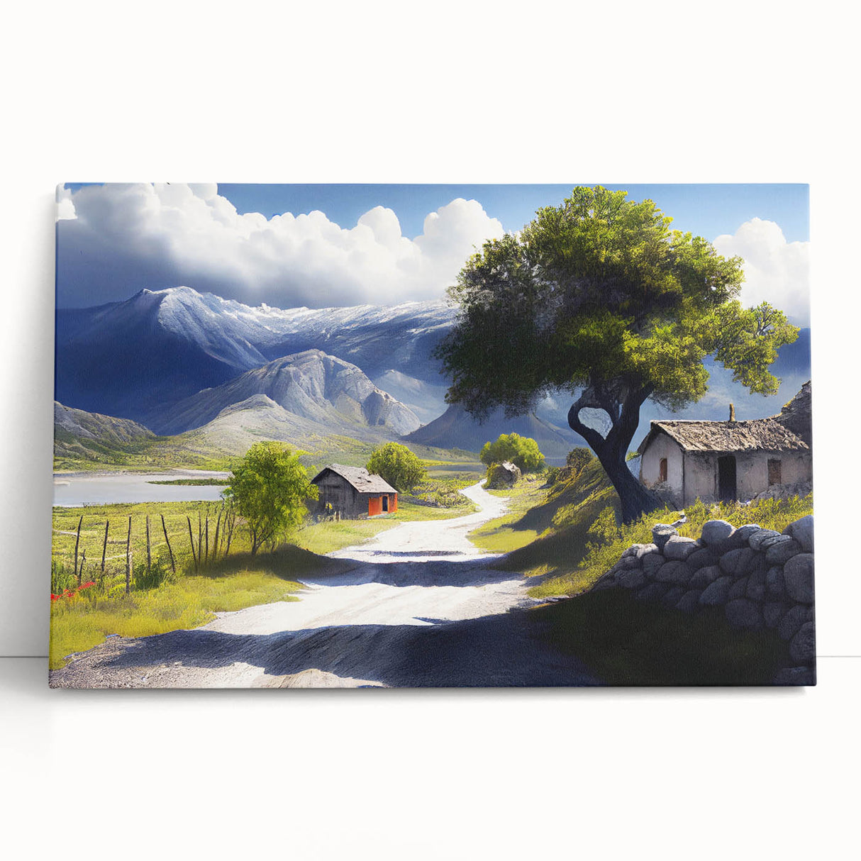 Black and white photograph of a European street scene on large stretched canvas, suitable for kitchen wall art.