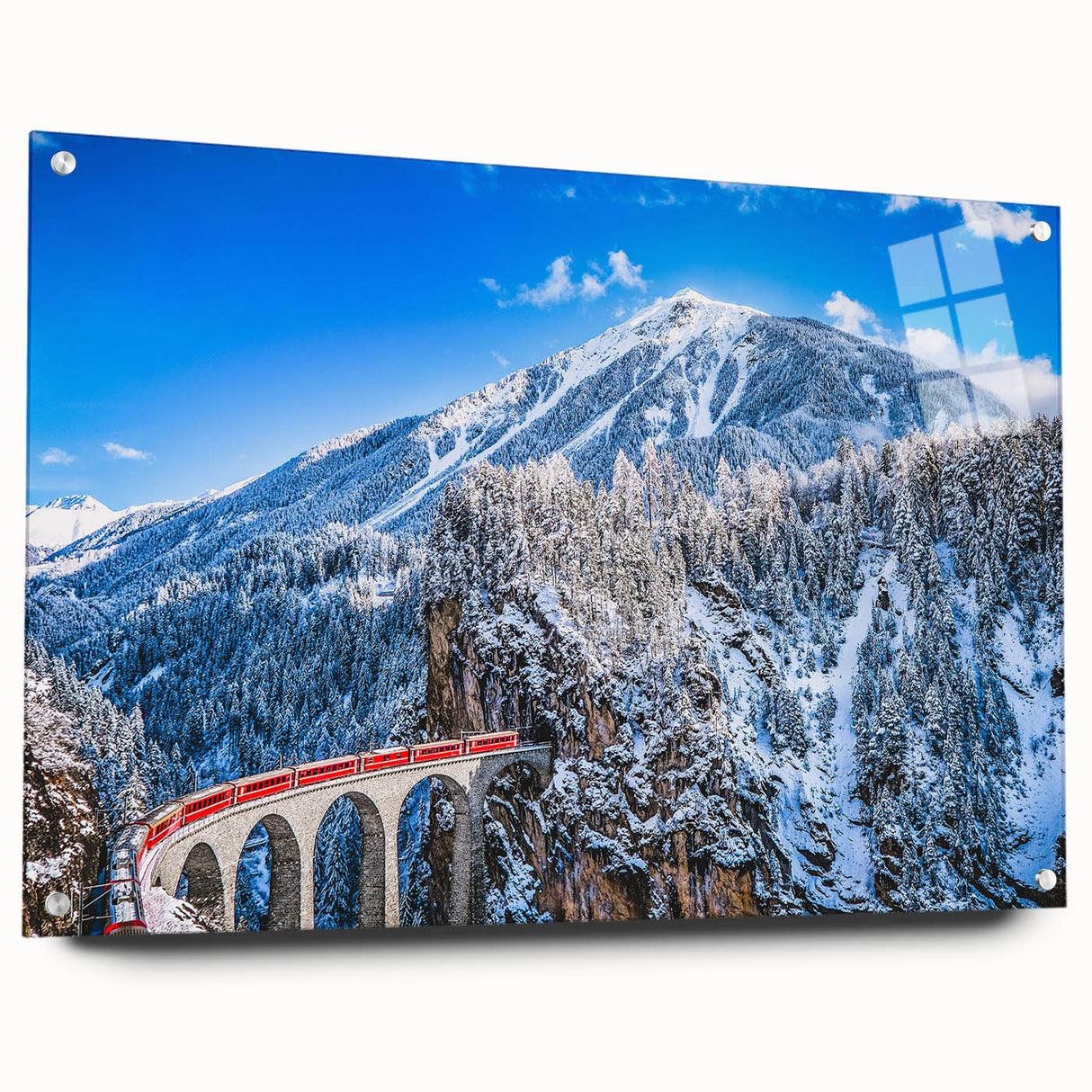 Acrylic print of a European landscape depicting rolling hills and quaint villages in soft earth tones.