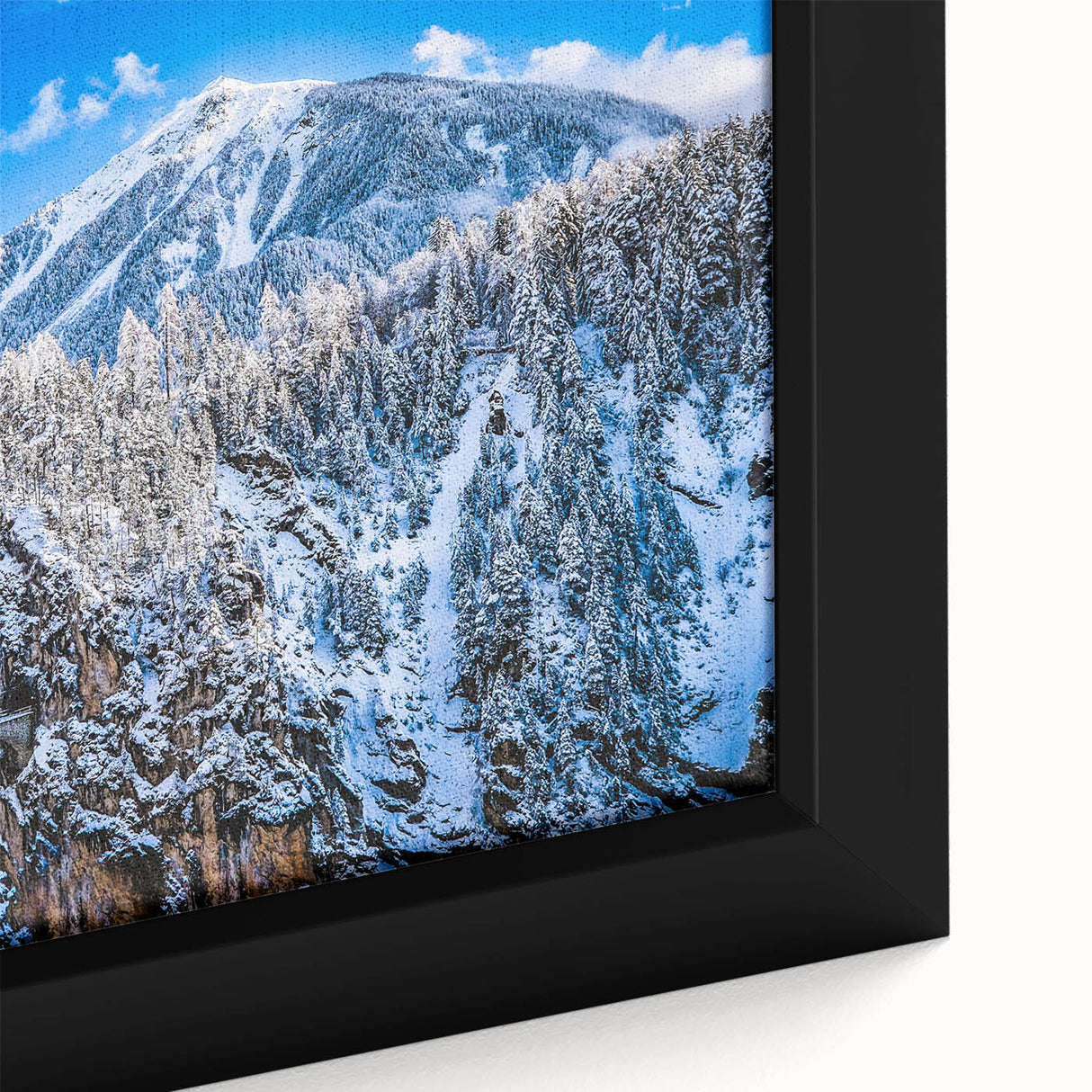 Extra large framed canvas featuring a textured depiction of a European scenery in Austria.