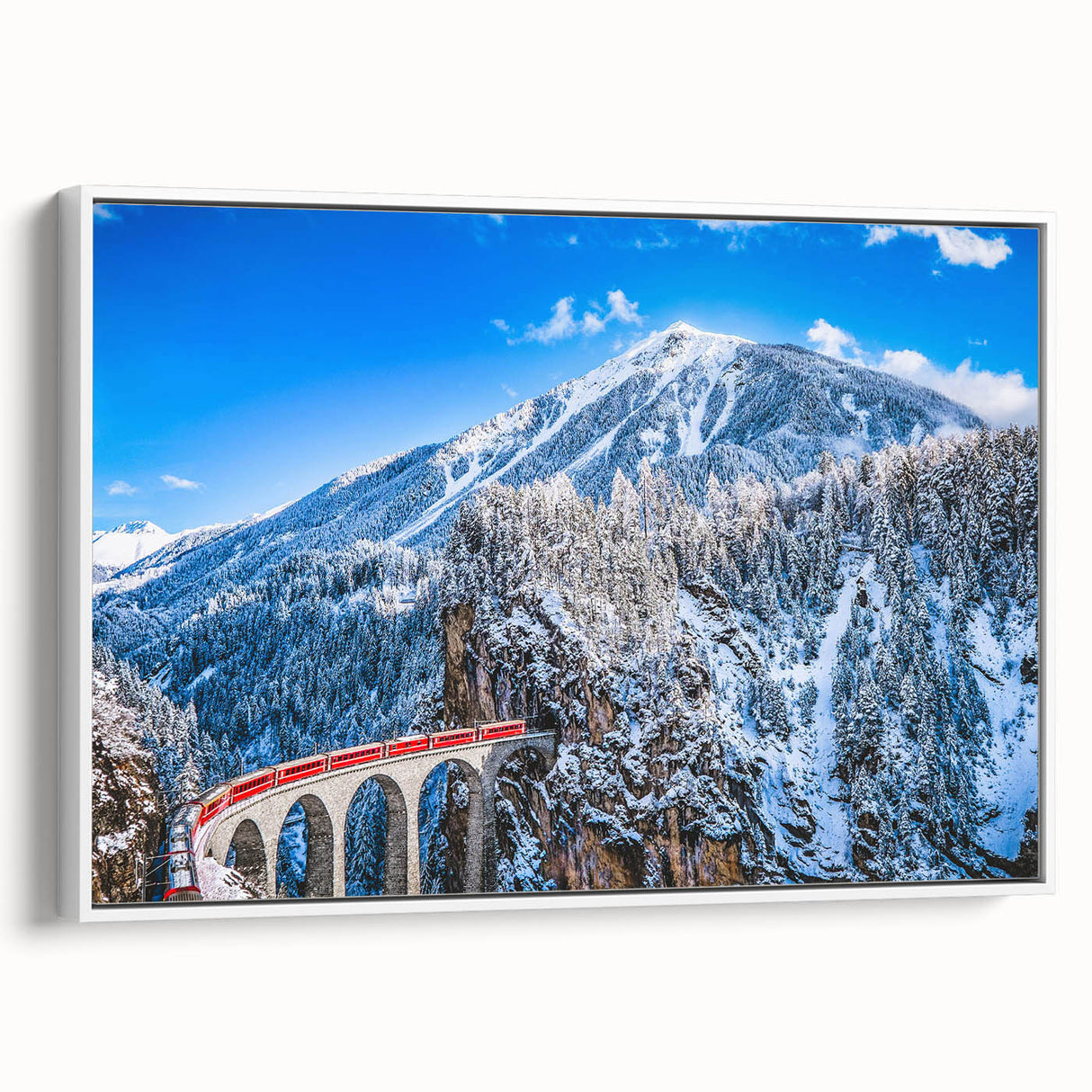 Vintage poster art of a European Austrian scenery in vibrant colors on a framed canvas, ideal for living room decor.