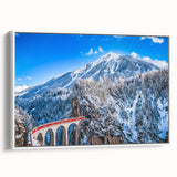 Vintage poster art of a European Austrian scenery in vibrant colors on a framed canvas, ideal for living room decor.