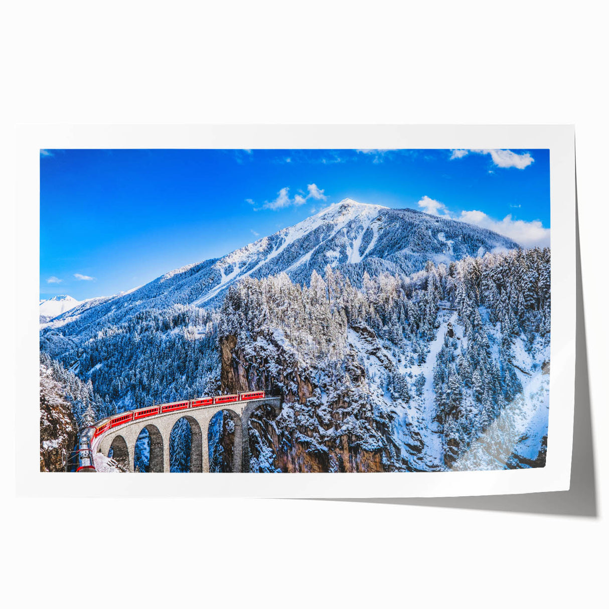 Rolled print of a European landscape with muted green and brown tones, suitable for dining room wall art.