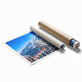 Extra large rolled print of a serene Austrian landscape with vibrant green and soft blue tones.