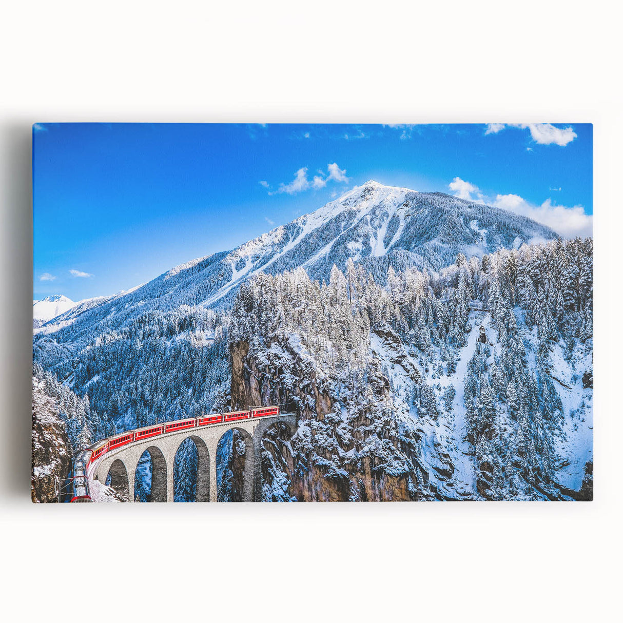 Black and white stretched canvas depicting a serene Austrian landscape, ideal for kitchen wall art or bedroom decor.