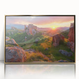 Art deco poster of a European Bulgarian landscape in gold acrylic frame, ideal for modern art wall decor.