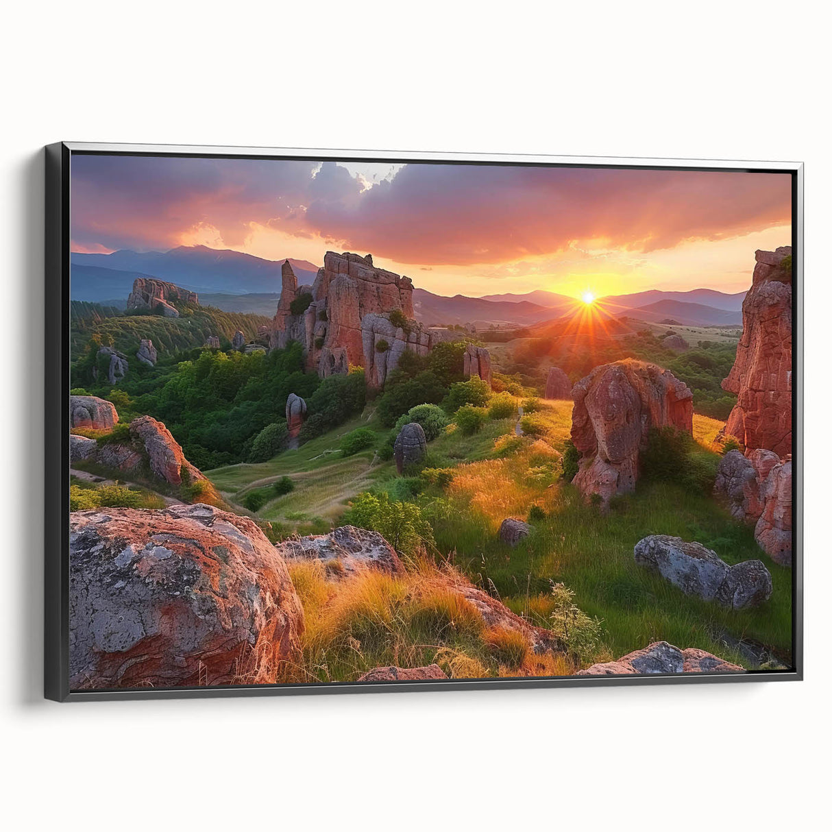 Black and white wall art featuring a vintage landscape of Bulgaria on a framed canvas, suitable for bedroom decor.