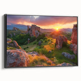 Black and white wall art featuring a vintage landscape of Bulgaria on a framed canvas, suitable for bedroom decor.