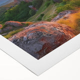 Art deco poster featuring a serene Bulgarian landscape in soft pastel shades on rolled canvas.