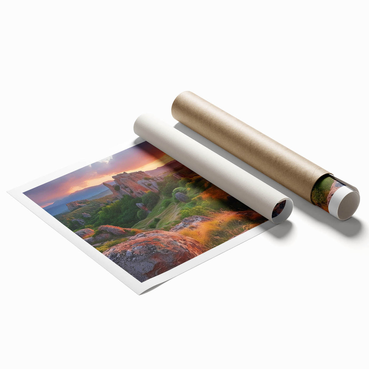 Extra large rolled print of a floral scene in Bulgaria, with soft pastel colors, ideal for classy bathroom wall art.