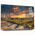 Large abstract wall art of a European Cyprus landscape on acrylic glass, ideal for bedroom or dining room decor.