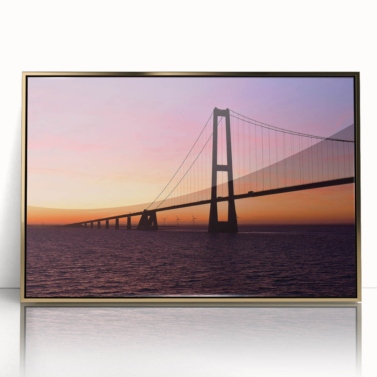 Art deco poster of a European Denmark scenery in gold frame on acrylic, ideal for modern nursery wall decor.