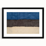 Extra large abstract art print depicting a textured, colorful European scenery on a black framed canvas.