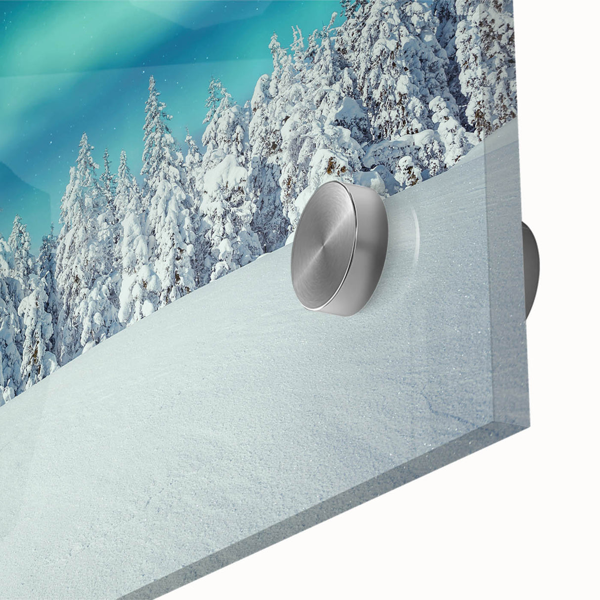 Large abstract wall art depicting a European Finnish landscape in muted tones on acrylic glass.