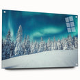 Abstract landscape of a Finnish scenery in muted blue and gray tones on acrylic glass, ideal for dining room art.