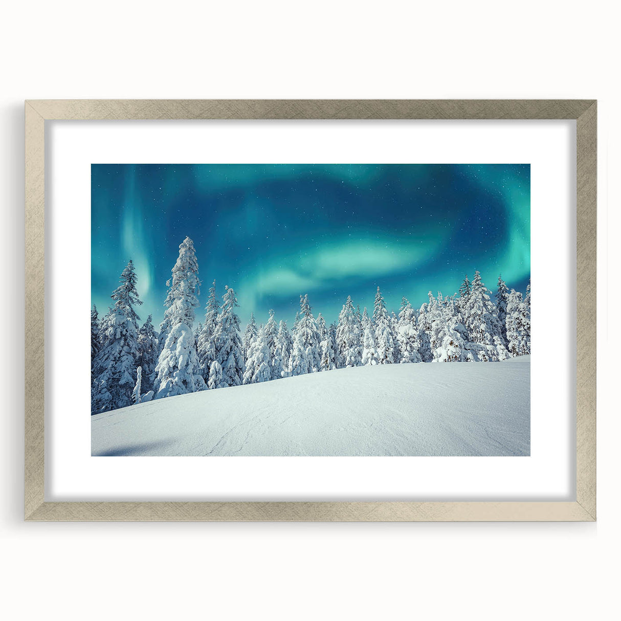 Extra large abstract art print depicting a textured Finnish landscape in muted earth tones, framed in silver.