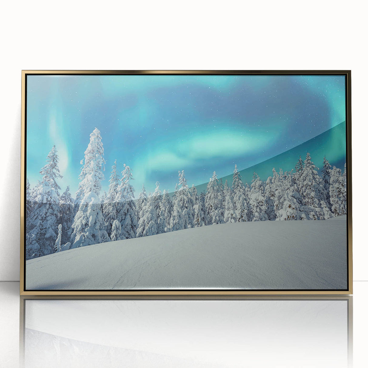 Art Deco style poster of a European Finland scenery in gold tones on acrylic, ideal for modern art wall decor.