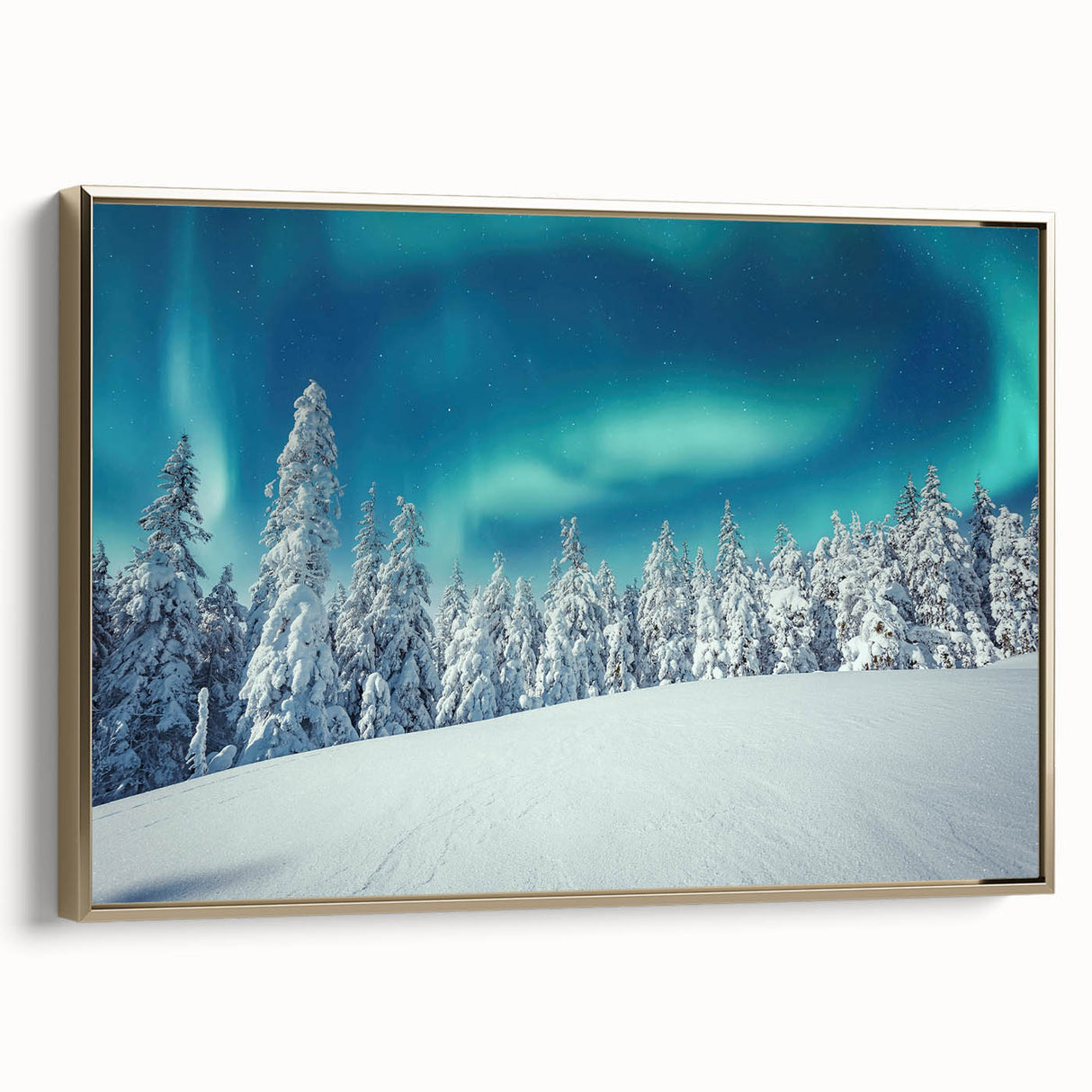 Framed canvas featuring a vintage-style landscape of a Finnish scenery in black and gold tones, ideal for bedroom wall art.