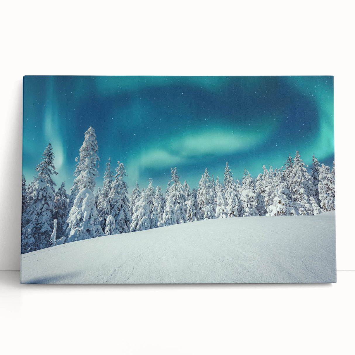 Black and white photograph of a serene Finnish landscape on large stretched canvas, ideal for kitchen wall art.