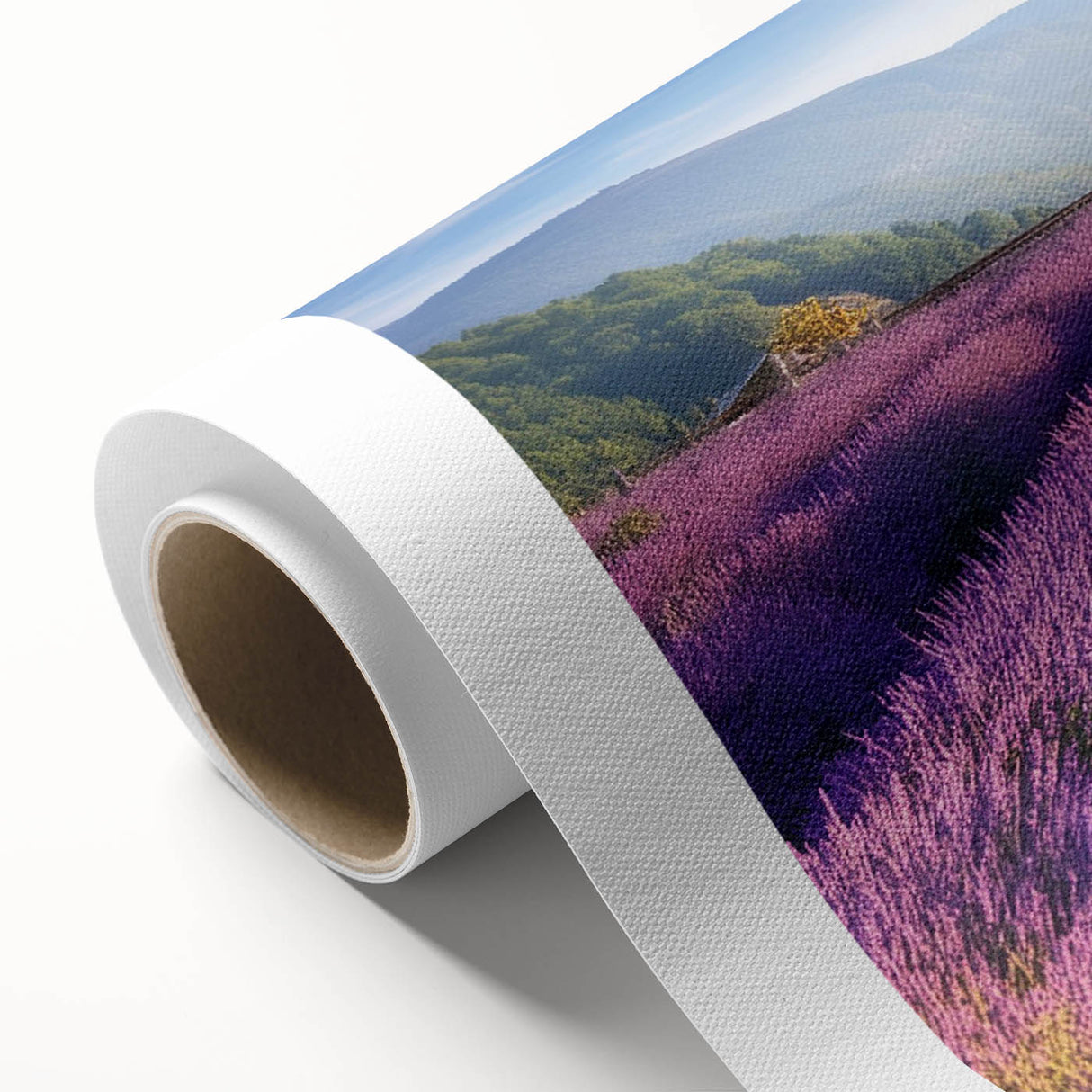 Art deco poster of Provence landscape in soft pastel shades on rolled canvas.