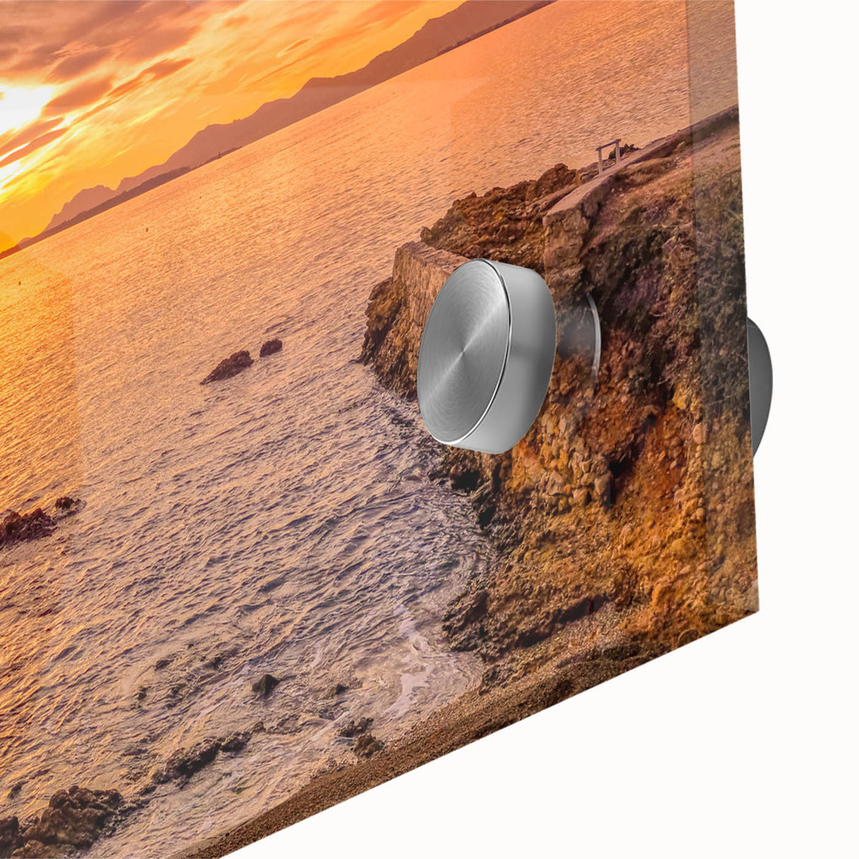 Large abstract wall art of a South France scenery in muted earth tones on acrylic glass, ideal for dining room ambiance.