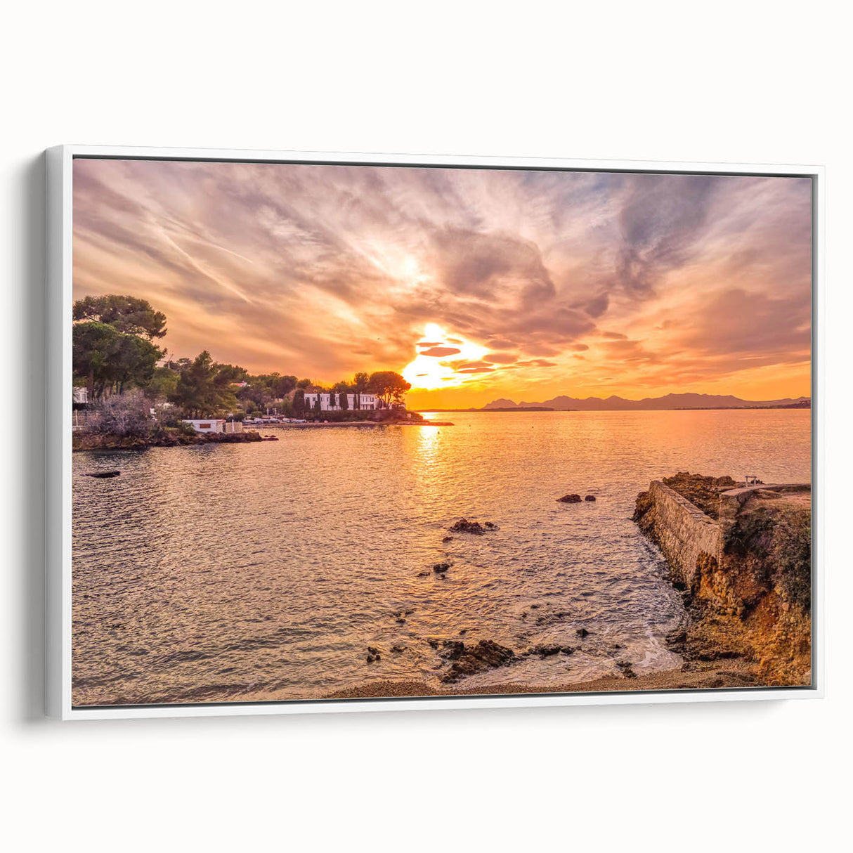 Vintage poster art of a scenic South France landscape in vibrant colors on extra-large framed canvas.