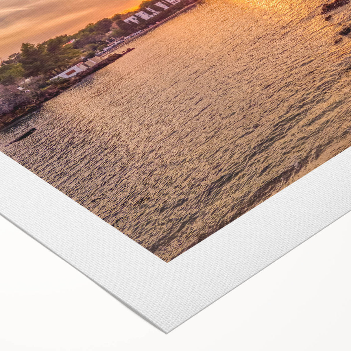 Art deco poster featuring a serene South France landscape in muted pastel colors on rolled canvas.