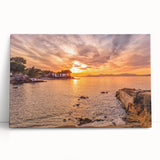 Black and white photograph of a quaint European street on a large stretched canvas, ideal for kitchen wall art.