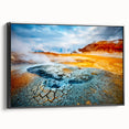Black and white wall art of a vintage Icelandic landscape on framed canvas, suitable for bedroom decor.