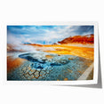 Extra large rolled print of a serene Icelandic landscape, featuring muted green and blue tones.