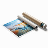 Rolled print of a serene Icelandic landscape with muted green and gray tones, ideal for classy bathroom wall art.