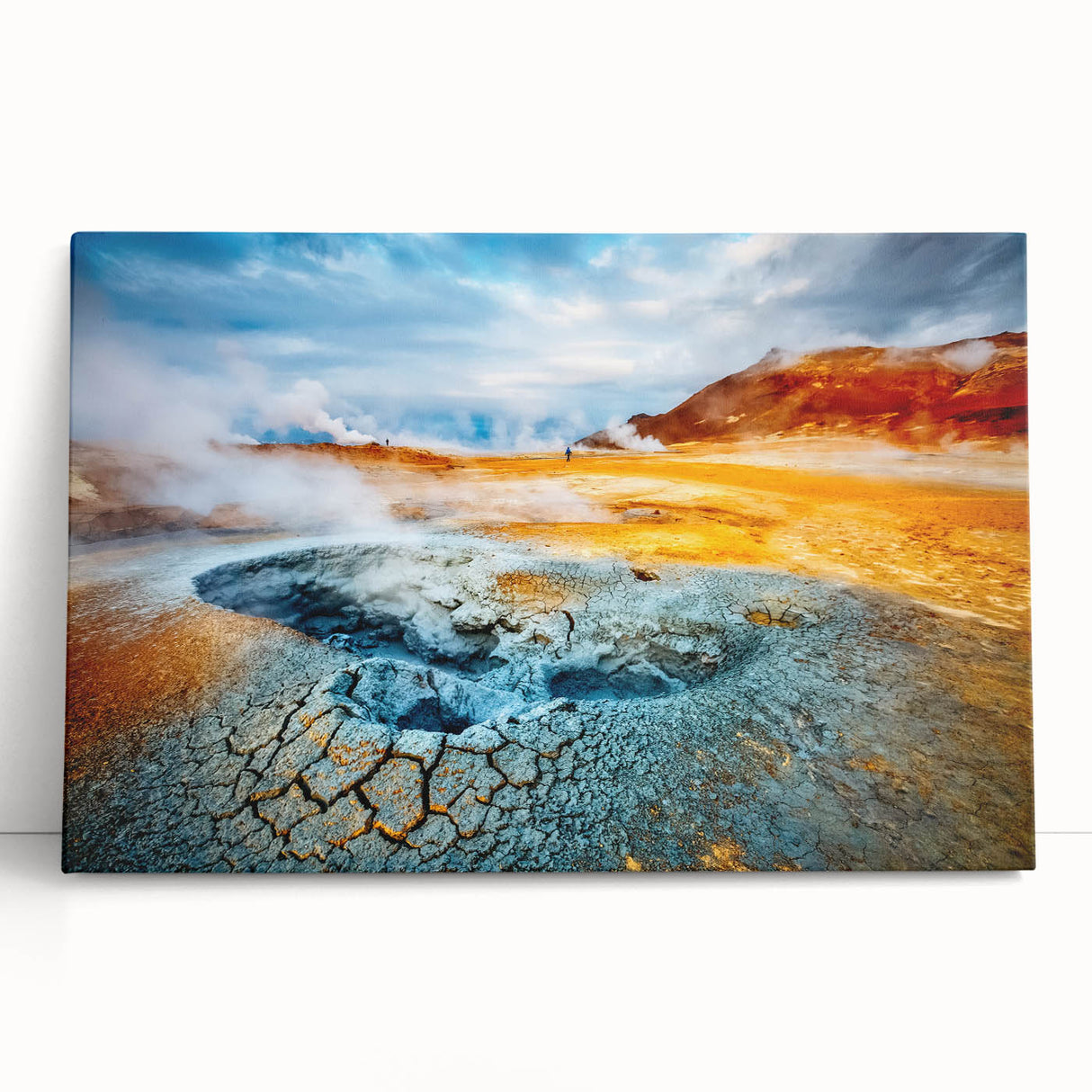 Black and white photograph of a serene Icelandic landscape on large stretched canvas, ideal for kitchen wall art.