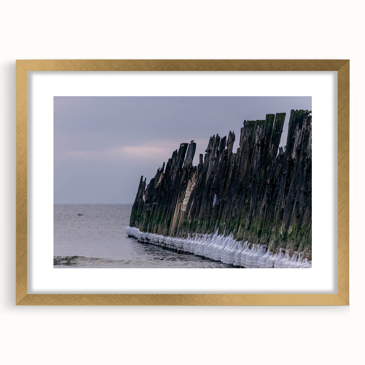 Abstract art print of a European Lithuanian landscape in muted earth tones on a framed canvas.