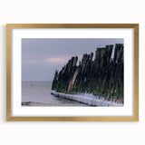 Abstract art print of a European Lithuanian landscape in muted earth tones on a framed canvas.