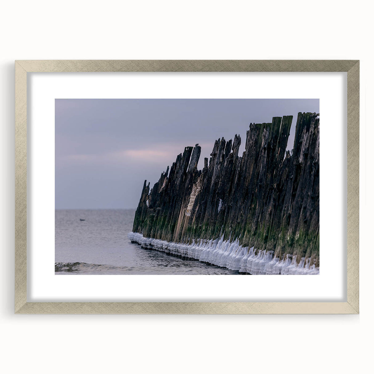 Extra large abstract art print featuring a textured European scenery in muted earth tones, framed in silver.