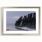 Extra large abstract art print featuring a textured European scenery in muted earth tones, framed in silver.