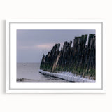 Textured abstract art print of a European landscape in muted earth tones on a framed white canvas.