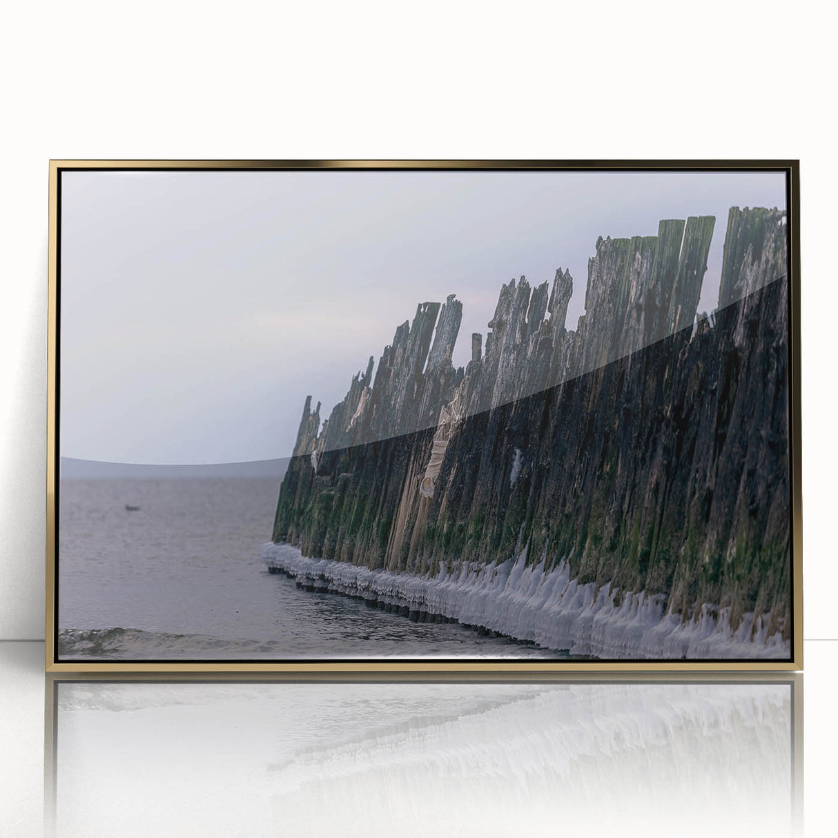 Art deco poster of a Lithuanian landscape in acrylic with gold frame, suited for modern art wall decor.