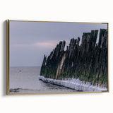 Framed canvas depicting a vintage-style landscape of a Lithuanian scenery, in muted gold and black tones.