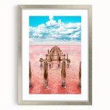 Textured abstract art print of Yucatan scenery in muted earth tones on a framed canvas, suitable for bedroom decor.