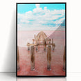Large abstract wall art, Yucatan scenery in muted earth tones on acrylic, framed in black.