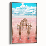 Landscape art painting of Yucatan, Mexico on a silver-framed canvas.