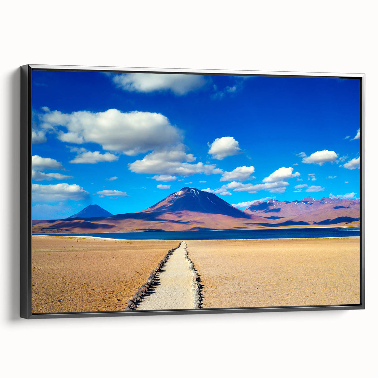 Black and white wall art featuring a Bolivian landscape on framed canvas, suitable for bedroom decor.