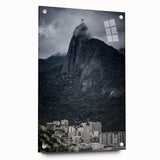Acrylic print of a large abstract depiction of a Brazilian landscape in vibrant greens and blues.